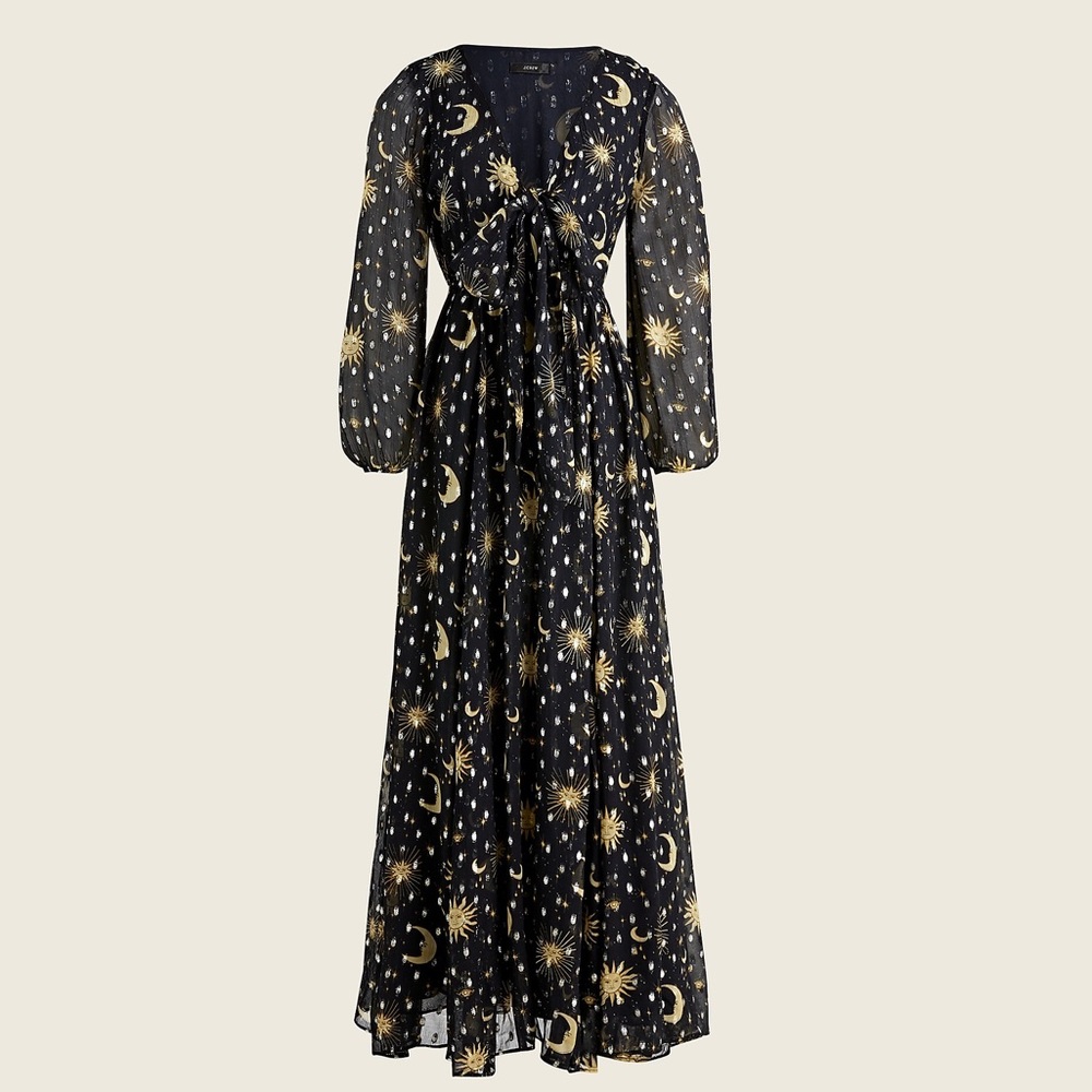 J.Crew Tie-front Lurex® dress in celestial print